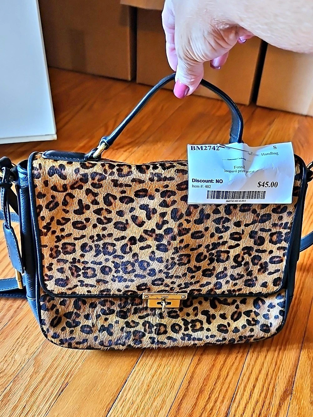 Fossil Memoir Small Flap Crossbody Leopard Print Bag